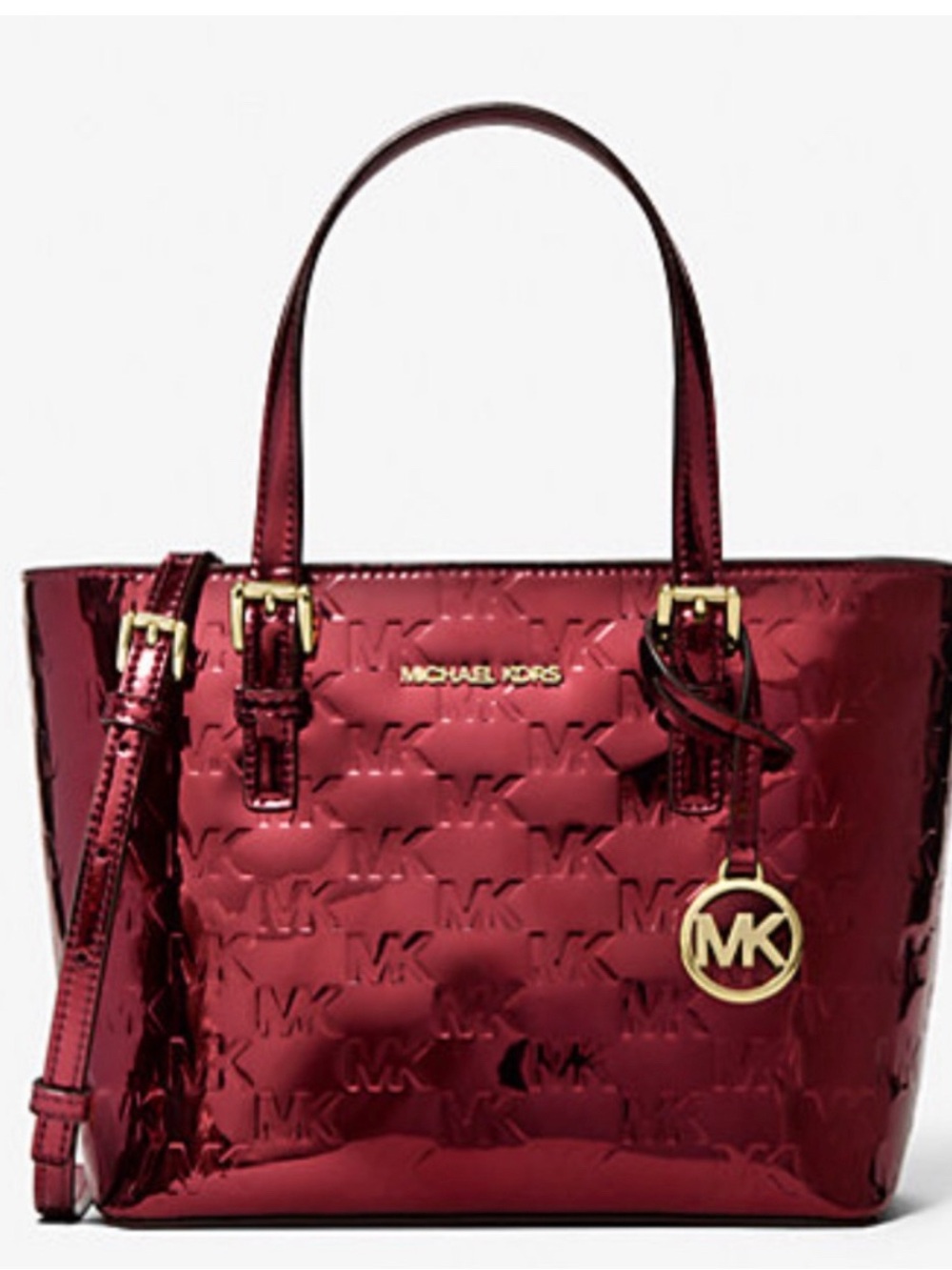 Michael Kors Red Metallic Logo-Embossed Tote